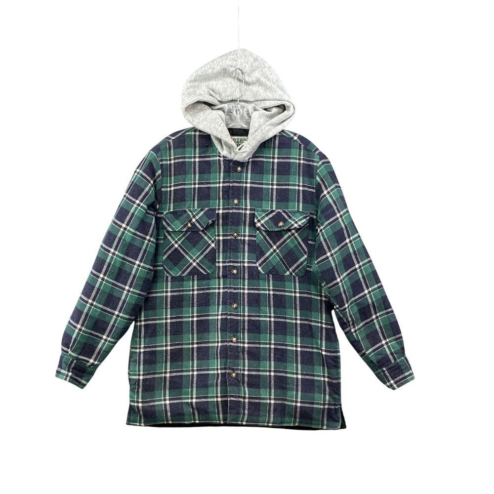 Ozark Trail Flannel Shirt Jacket Men's Small Plaid Hooded Quilted Lined Shacket